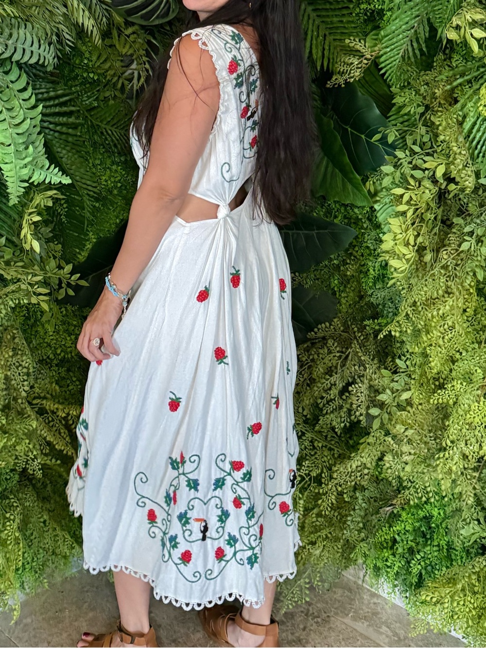 FARM Rio White Midi Dress with Red & Green Floral Embroidery - Picture 2 of 5